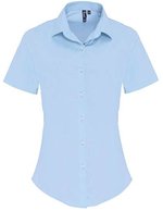 Premier Workwear Stretch Fit Popelin Kurzarmhemd für Damen – Pale Blue (ca. Pantone 2717C)