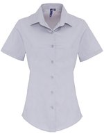 Premier Workwear Stretch Fit Popelin Kurzarmhemd für Damen – Silver (ca. Pantone 428C)