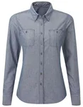 Premier Workwear Bio-Baumwoll Langarmbluse mit Brusttaschen, Indigo Denim (ca. Pantone 2380C) 3XL, PW347 – Bild 2