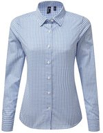 Premier Workwear Langarmhemd Maxton Check kariert für Damen – Light Blue (ca. Pantone 2707C)/White