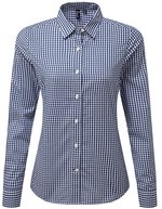 Premier Workwear Langarmhemd Maxton Check kariert für Damen – Navy (ca. Pantone 533C)/White