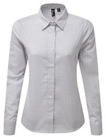 Premier Workwear Langarmhemd Maxton Check kariert für Damen – Silver (ca. Pantone 429C)/White