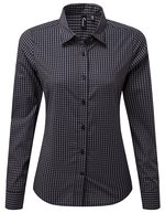 Premier Workwear Langarmhemd Maxton Check kariert für Damen – Steel (ca. Pantone 431C)/Black (ca. Pantone Black C)