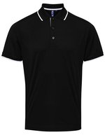 Premier Workwear Polo Coolchecker® mit Kontrastbesatz für Herren, Black (ca. Pantone Black C)/Red (ca. Pantone 200C) 3XL, PW618 – Black (ca. Pantone Black C)/White