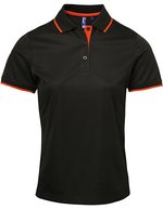 Premier Workwear Polo Slim Fit Coolchecker® Gewebe für Damen, Black (ca. Pantone Black C)/Lime (ca. Pantone 382C) XS, PW619 – Black (ca. Pantone Black C)/Orange (ca. Pantone 1655C)