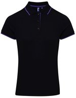 Premier Workwear Polo Slim Fit Coolchecker® Gewebe für Damen, Black (ca. Pantone Black C)/Lime (ca. Pantone 382C) XS, PW619 – Black (ca. Pantone Black C)/Purple