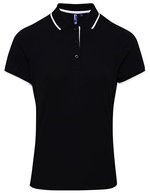 Premier Workwear Polo Slim Fit Coolchecker® Gewebe für Damen, Black (ca. Pantone Black C)/Lime (ca. Pantone 382C) XS, PW619 – Black (ca. Pantone Black C)/White