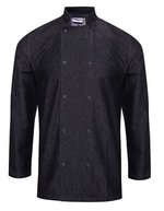 Premier Workwear Denim Kochjacke mit Mandarin-Kragen – Black Denim (ca. Pantone 433C)