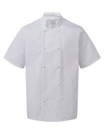 Kochjacke Kurzarm Baumwoll-Twill Mandarin-Kragen – White