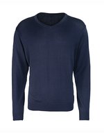 V-Ausschnitt Strickpullover 12-Gauge für Herren – Navy (ca. Pantone 2378C)