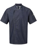 Premier Workwear Kochjacke Kurzarm mit Reißverschluss, White S, PW906 – Indigo Denim (ca. Pantone 2380C)