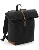 Quadra Wachstuch-Rucksack mit Lederakzenten – Black