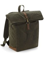 Quadra Wachstuch-Rucksack mit Lederakzenten – Olive Green