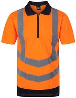 Regatta High Visibility Sichtbares Polo mit Reißverschluss und Rippkragen, Orange/Navy S, RG1890 – Bild 1