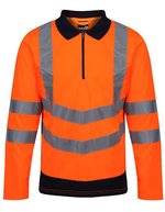 Regatta High Visibility Langarm-Hi-Vis Poloshirt mit Reißverschluss, Orange/Navy S, RG192 – Bild 2