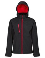 Venturer 3-Layer Printable Hooded Softshell Jacket – Black/Classic Red