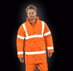 Result Safe-Guard High-Visibility Motorway Coat mit Kapuze, Fluorescent Orange S, RT218X – Bild 2