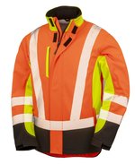 Recycled 3-Layer Printable 3-Tone Safety Softshell Jacket – Fluorescent Yellow/Fluorescent Orange/Black