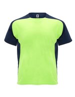 Roly Sport Bugatti T-Shirt mit Kontrasteinsätzen – Fluor Green 222/Navy Blue 55