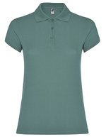 Roly Poloshirt Star, taillierter Schnitt für Damen, White 01 L, RY6634 – Calm Blu 171