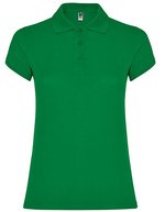 Roly Poloshirt Star, taillierter Schnitt für Damen, White 01 L, RY6634 – Tropicale Verde 216