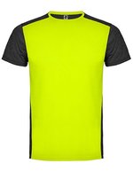 Roly Sport Zolder T-Shirt mit Schnelltrocknungsfunktion – Fluor Yellow 221/Heather Black 243