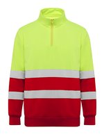 Roly Workwear Hi-Viz Sweatshirt Spica mit Reißverschluss, Fluor Yellow 221 S, RY9314 – Red 60/Fluor Yellow 221