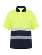 Roly Workwear Atmungsaktives Polo Shirt Vega mit Warnstreifen – Navy Blue 55/Fluor Yellow 221