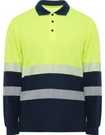 Roly Workwear Langarm-Polo Shirt Vega mit Warnstreifen – Navy Blue 55/Fluor Yellow 221