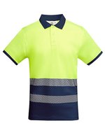 Roly Workwear Poloshirt Atrio Kurzarm mit Reflektoren, Fluor Orange 223 S, RY9318 – Navy Blue 55/Fluor Yellow 221