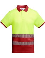 Roly Workwear Poloshirt Atrio Kurzarm mit Reflektoren, Fluor Orange 223 S, RY9318 – Red 60/Fluor Yellow 221