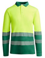 Roly Workwear Langarm-Poloshirt Atrio mit Reflektoren – Garden Green 52/Fluor Yellow 221