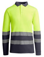 Roly Workwear Langarm-Poloshirt Atrio mit Reflektoren – Lead 23/Fluor Yellow 221