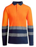Roly Workwear Langarm-Poloshirt Atrio mit Reflektoren – Navy Blue 55/Fluor Orange 223
