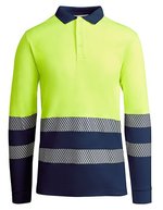Roly Workwear Langarm-Poloshirt Atrio mit Reflektoren, Fluor Orange 223 S, RY9319 – Bleu marine 55/Fluor Jaune 221