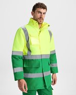 Roly Workwear Sichtbare Arbeitsjacke Merak mit Kapuze, Fluor Yellow 221 S, RY9320 – Bild 1