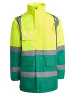 Sichtbare Arbeitsjacke Merak mit Kapuze – Garden Green 52/Fluor Yellow 221