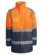 Sichtbare Arbeitsjacke Merak mit Kapuze – Navy Blue 55/Fluor Orange 223