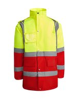 Roly Workwear Sichtbare Arbeitsjacke Merak mit Kapuze, Fluor Yellow 221 S, RY9320 – Rouge 60/Fluor Jaune 221