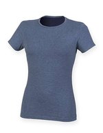 SF Women Modisches T-Shirt mit langem Schnitt, White XS, SF121 – Melange Blu navy