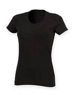 Stretch-T-Shirt V-Ausschnitt Langform für Damen – Black