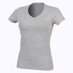 T-shirt stretch col V coupe longue pour femme – Heather Grey