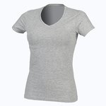 Stretch-T-Shirt V-Ausschnitt Langform für Damen – Chine Gris
