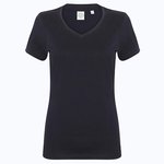 Stretch-T-Shirt V-Ausschnitt Langform für Damen – Marine