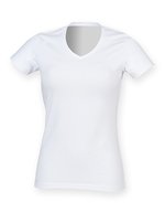 Stretch-T-Shirt V-Ausschnitt Langform für Damen – White