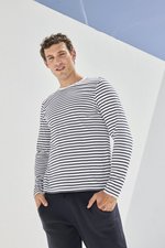 SF Men Langarm T-Shirt Oxford Navy mit Label, White/Oxford Navy XXS, SFM204 – Bild 1