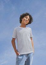 SF Minni Gestreiftes Kinder-Kurzarm-T-Shirt Baumwolle, White/Oxford Navy 5-6 Jahre, SM202 – Bild 1