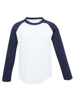 Kids´ Long Sleeved Baseball T – White/Oxford Navy
