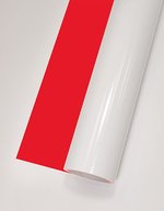 L-FLEX Transferfolie, matte Oberfläche, 80°C Waschbeständigkeit, Antique Gold (ca. Pantone 18-0950TCX) Meter, T100 – Flame Red (ca. Pantone 032C)