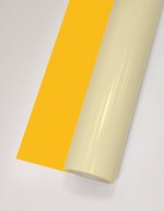 L-FLEX Transferfolie, matte Oberfläche, 80°C Waschbeständigkeit, Antique Gold (ca. Pantone 18-0950TCX) Meter, T100 – Medium Yellow (ca. Pantone 123C)